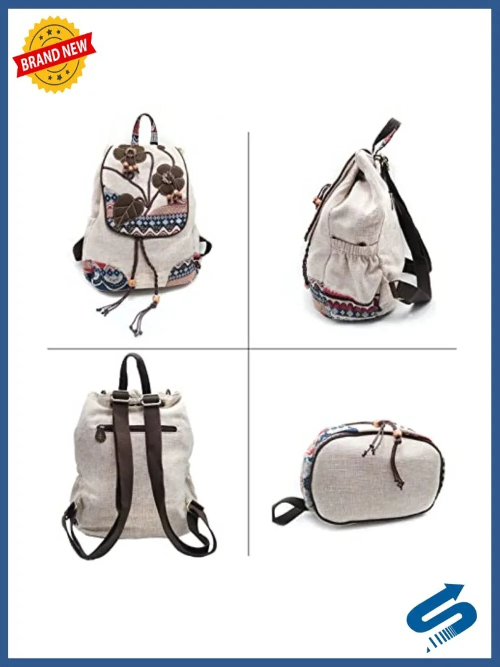 Vintage Boho Drawstring Anti-theft Canvas Backpack Purse with Flap